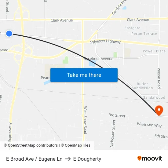E Broad Ave / Eugene Ln to E Dougherty map