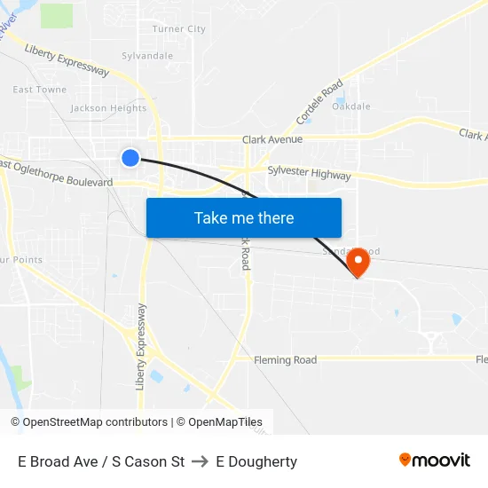 E Broad Ave / S Cason St to E Dougherty map