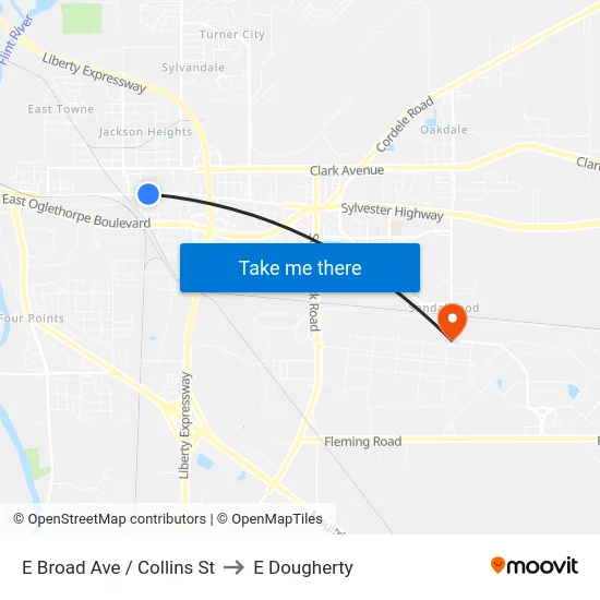 E Broad Ave / Collins St to E Dougherty map