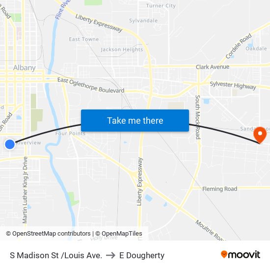 S Madison St /Louis Ave. to E Dougherty map