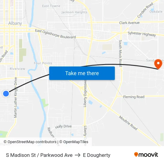 S Madison St / Parkwood Ave to E Dougherty map