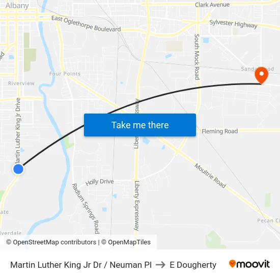 Martin Luther King Jr Dr / Neuman Pl to E Dougherty map