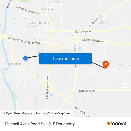 Mitchell Ave / Rood St to E Dougherty map