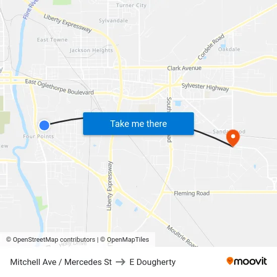 Mitchell Ave / Mercedes St to E Dougherty map