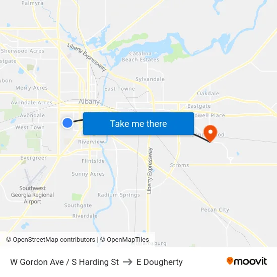 W Gordon Ave / S Harding St to E Dougherty map