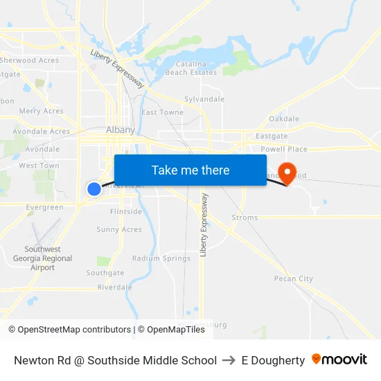 Newton Rd @ Southside Middle School to E Dougherty map