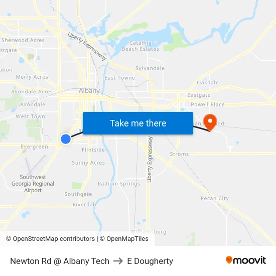 Newton Rd @ Albany Tech to E Dougherty map