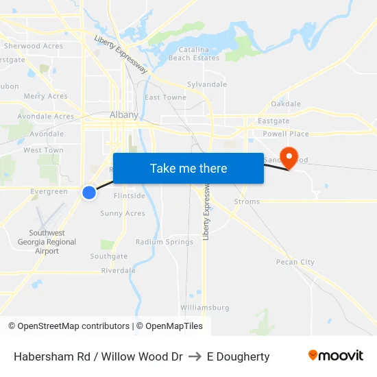 Habersham Rd / Willow Wood Dr to E Dougherty map