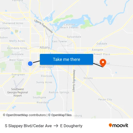 S Slappey Blvd/Cedar Ave to E Dougherty map