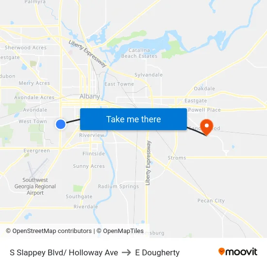 S Slappey Blvd/ Holloway Ave to E Dougherty map