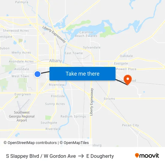 S Slappey Blvd / W Gordon Ave to E Dougherty map
