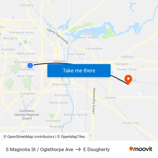 S Magnolia St / Oglethorpe Ave to E Dougherty map