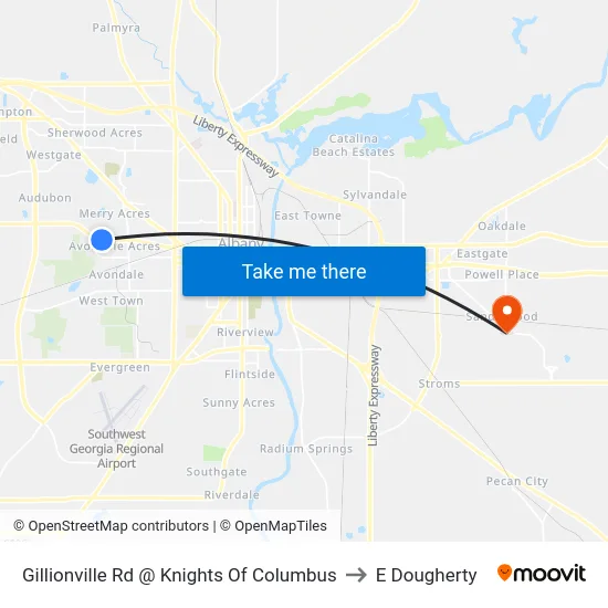 Gillionville Rd @ Knights Of Columbus to E Dougherty map