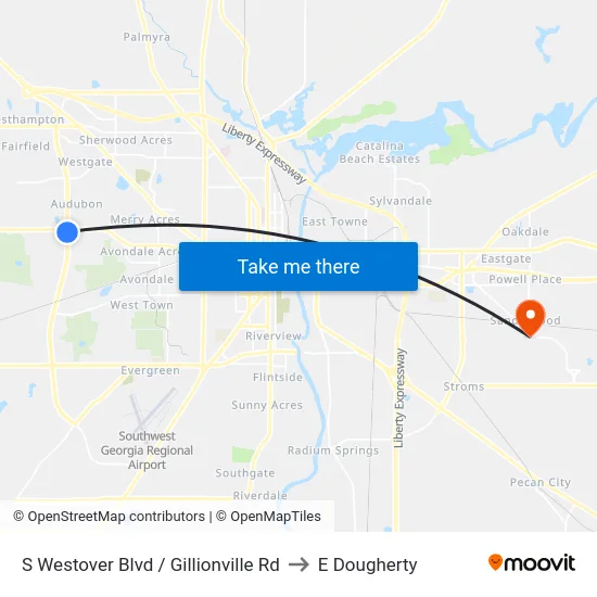 S Westover Blvd / Gillionville Rd to E Dougherty map