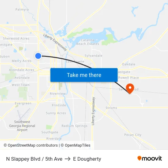 N Slappey Blvd / 5th Ave to E Dougherty map