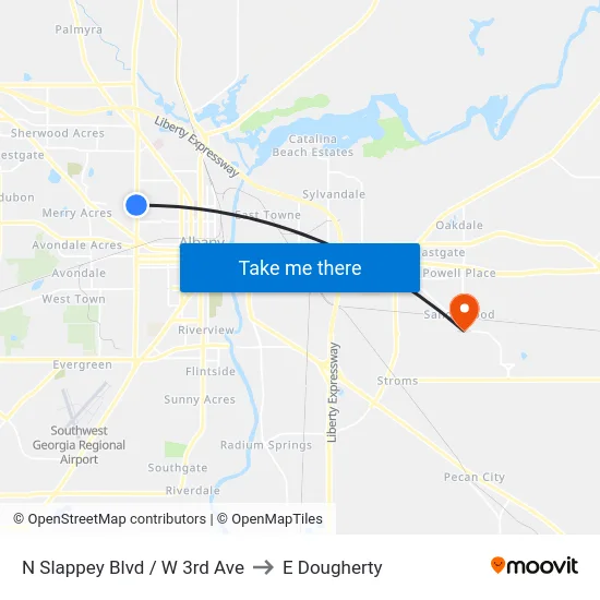 N Slappey Blvd / W 3rd Ave to E Dougherty map