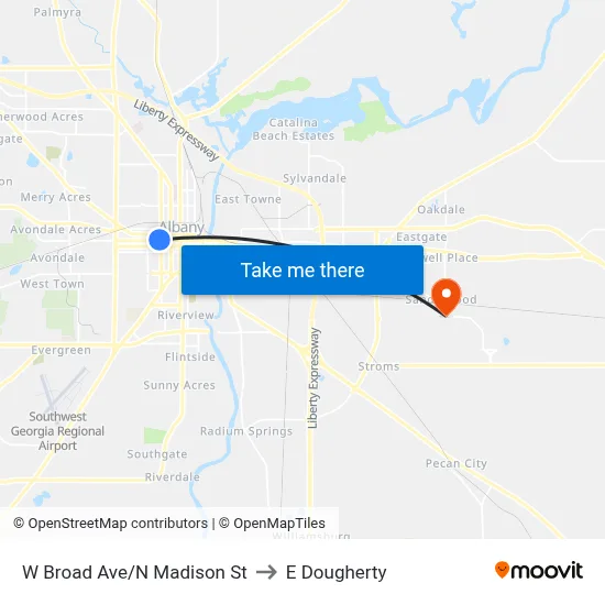 W Broad Ave/N Madison St to E Dougherty map
