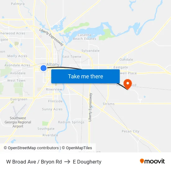 W Broad Ave / Bryon Rd to E Dougherty map