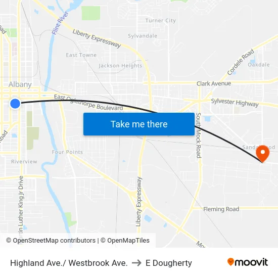 Highland Ave./ Westbrook Ave. to E Dougherty map
