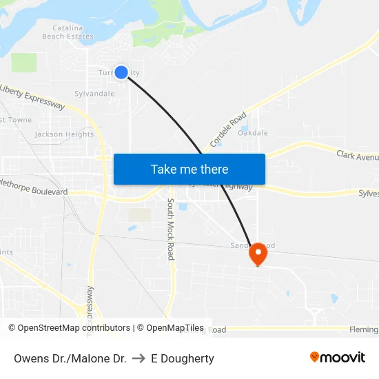 Owens Dr./Malone Dr. to E Dougherty map