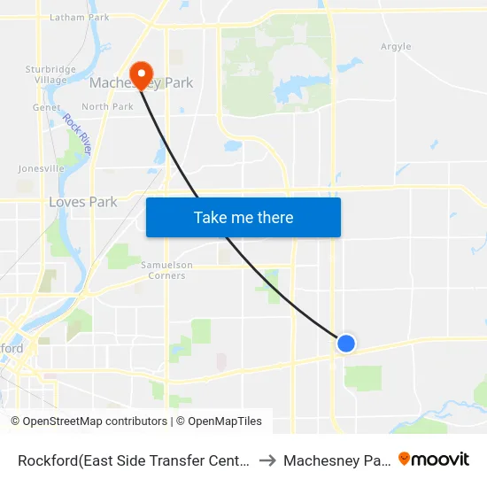 Rockford(East Side Transfer Center) to Machesney Park map
