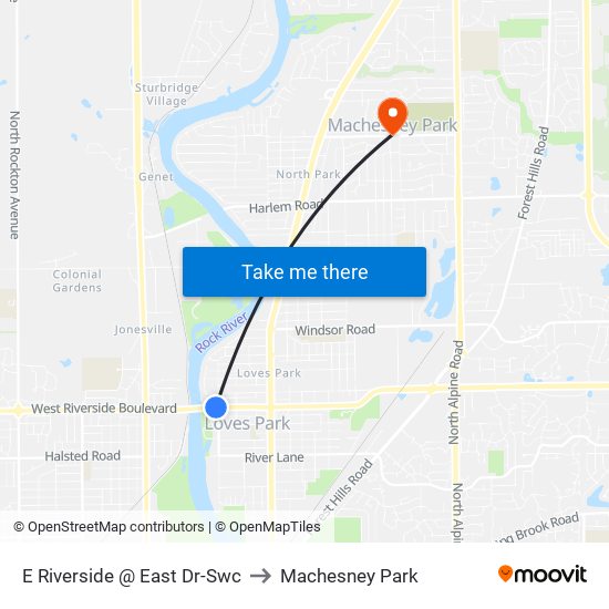 E Riverside @ East Dr-Swc to Machesney Park map