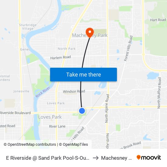 E Riverside @ Sand Park Pool-S-Outbound to Machesney Park map