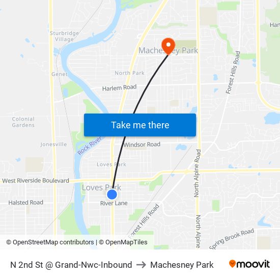 N 2nd St @ Grand-Nwc-Inbound to Machesney Park map