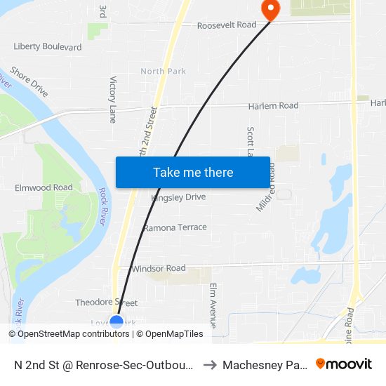 N 2nd St @ Renrose-Sec-Outbound to Machesney Park map