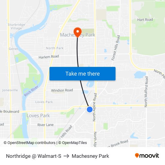 Northridge @ Walmart-S to Machesney Park map