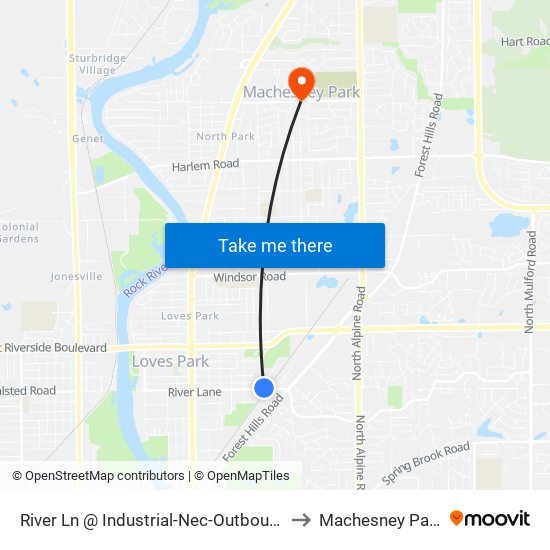 River Ln @ Industrial-Nec-Outbound to Machesney Park map