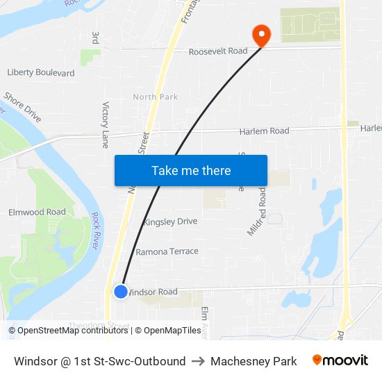 Windsor @ 1st St-Swc-Outbound to Machesney Park map