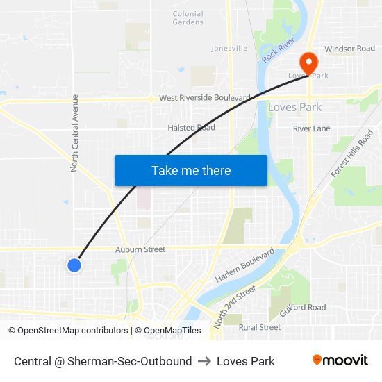 Central @ Sherman-Sec-Outbound to Loves Park map