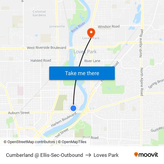 Cumberland @ Ellis-Sec-Outbound to Loves Park map