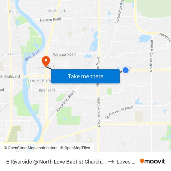 E Riverside @ North Love Baptist Church-S-Outbound to Loves Park map