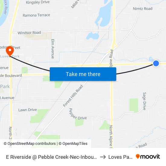 E Riverside @ Pebble Creek-Nec-Inbound to Loves Park map