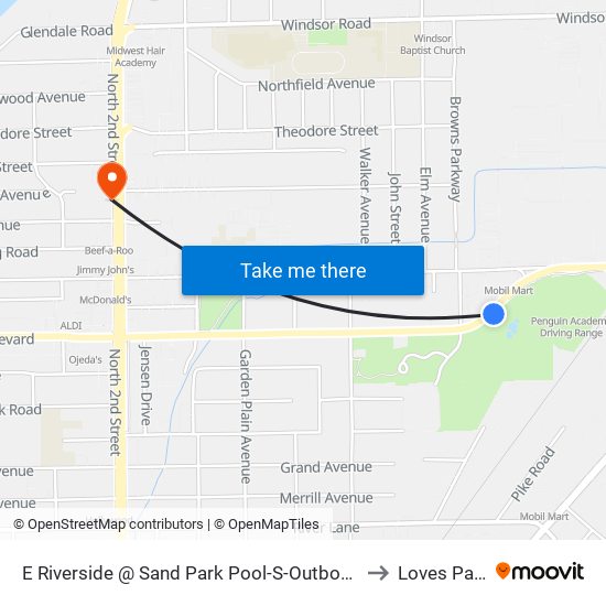 E Riverside @ Sand Park Pool-S-Outbound to Loves Park map