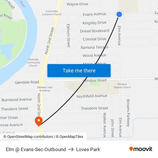 Elm @ Evans-Sec-Outbound to Loves Park map