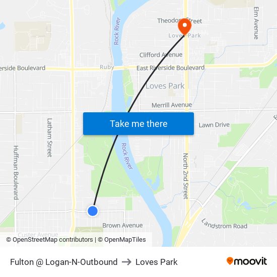 Fulton @ Logan-N-Outbound to Loves Park map