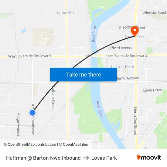 Huffman @ Barton-Nwc-Inbound to Loves Park map