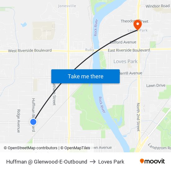 Huffman @ Glenwood-E-Outbound to Loves Park map