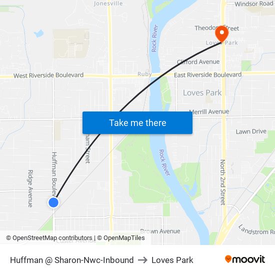 Huffman @ Sharon-Nwc-Inbound to Loves Park map