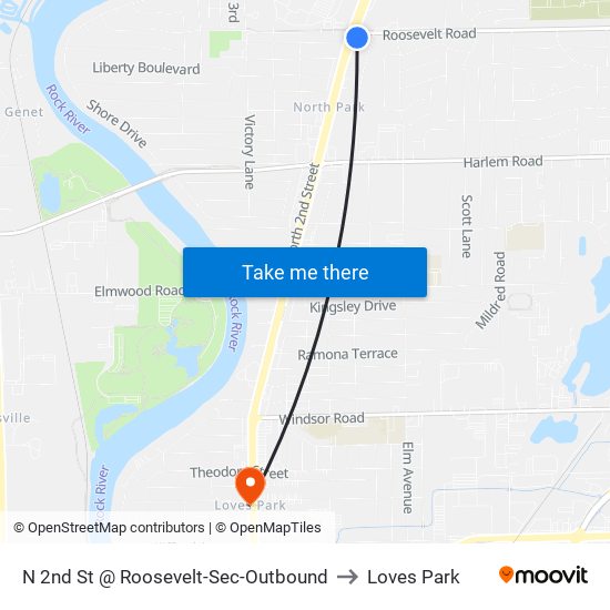 N 2nd St @ Roosevelt-Sec-Outbound to Loves Park map