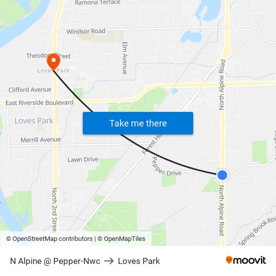N Alpine @ Pepper-Nwc to Loves Park map