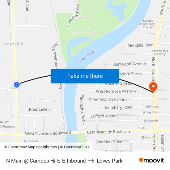 N Main @ Campus Hills-E-Inbound to Loves Park map