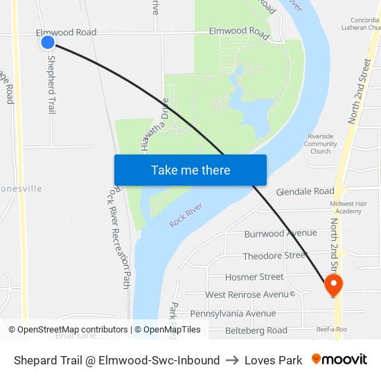 Shepard Trail @ Elmwood-Swc-Inbound to Loves Park map