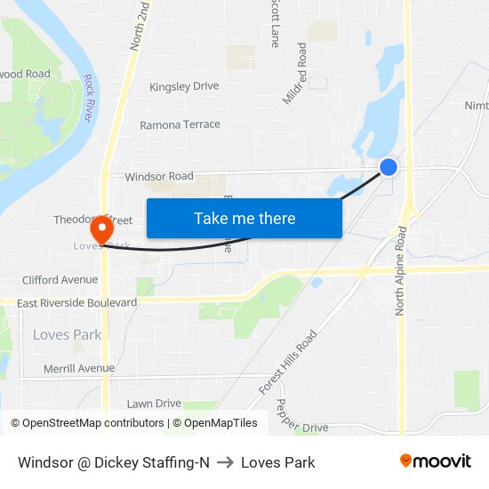 Windsor @ Dickey Staffing-N to Loves Park map