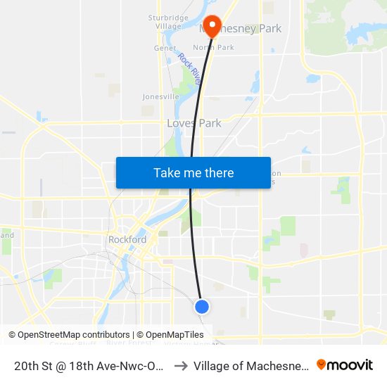 20th St @ 18th Ave-Nwc-Outbound to Village of Machesney Park map