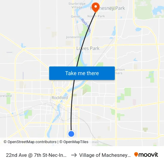 22nd Ave @ 7th St-Nec-Inbound to Village of Machesney Park map