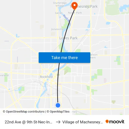 22nd Ave @ 9th St-Nec-Inbound to Village of Machesney Park map